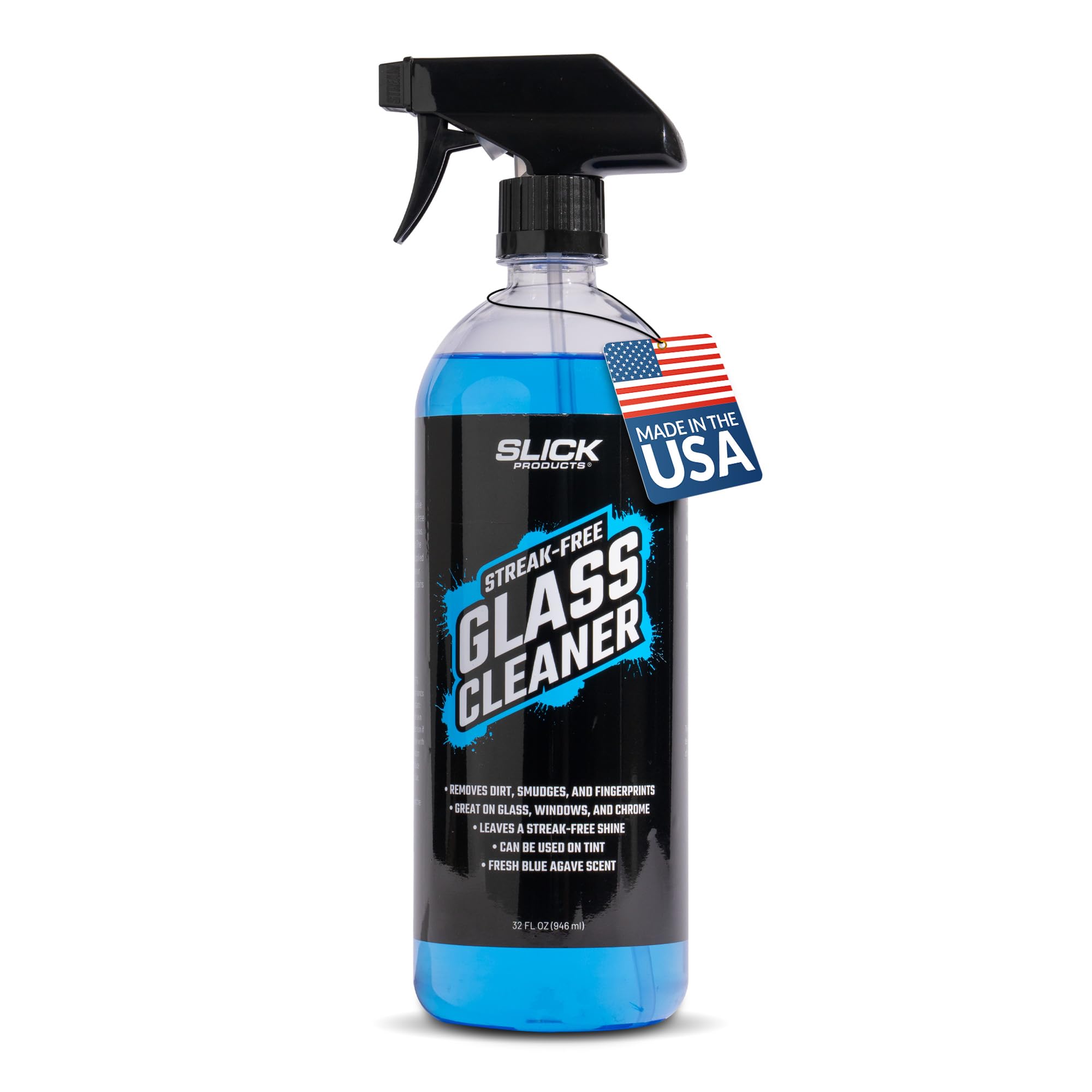 Slick Products Streak-Free Glass Cleaner - Ammonia-Free Window, Mirror, Chrome & Tint Cleaner - Removes Dirt, Smudges & Fingerprints - Ready-to-Use