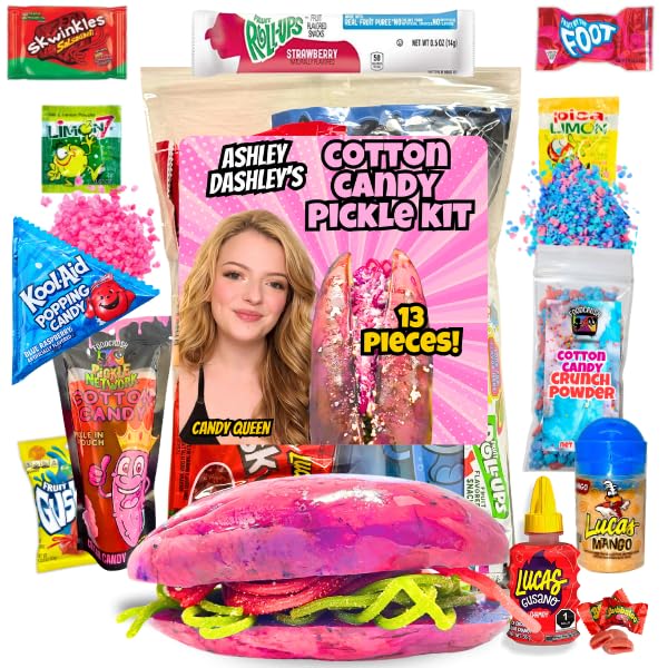 Cotton Candy Pickle Kit (PINK)-Tiktok Candy Gift Pouch (13 Pcs)-Gifts For Teens, Kids From Tiktok w Fruit Roll ups, skwinkles salsagheti Mexican candy