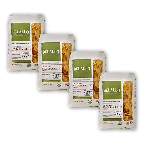 DeLallo Organic Farfalle Pasta, Made with Only 100% Semolina Durum Wheat Flour, Bronze Cut, Made in Italy, Kosher, Vegan, Non-GMO, Bow-Tie Pasta