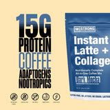 STRONG Coffee Co. Dark Mocha Instant Latte | Organic Coffee with Collagen Protein | Lion’s Mane & L-Theanine | Adaptogens & Nootropics | 15 Servings