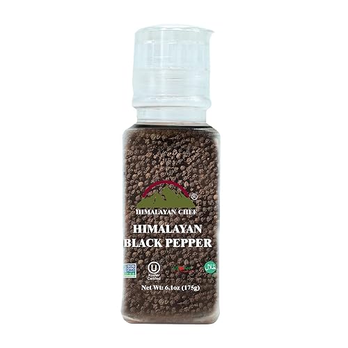 Himalayan Chef Whole Black Peppercorns, Square Plastic Grinder-6.17oz