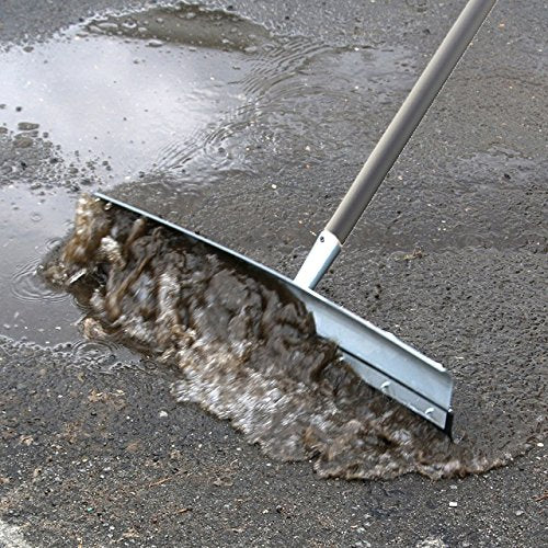 Unger Professional AquaDozer Max Kit, 36” Smooth Surface Curved Floor Squeegee and 48” Dual End Pole, Rubber Blade Scrubber and Broom for Concrete