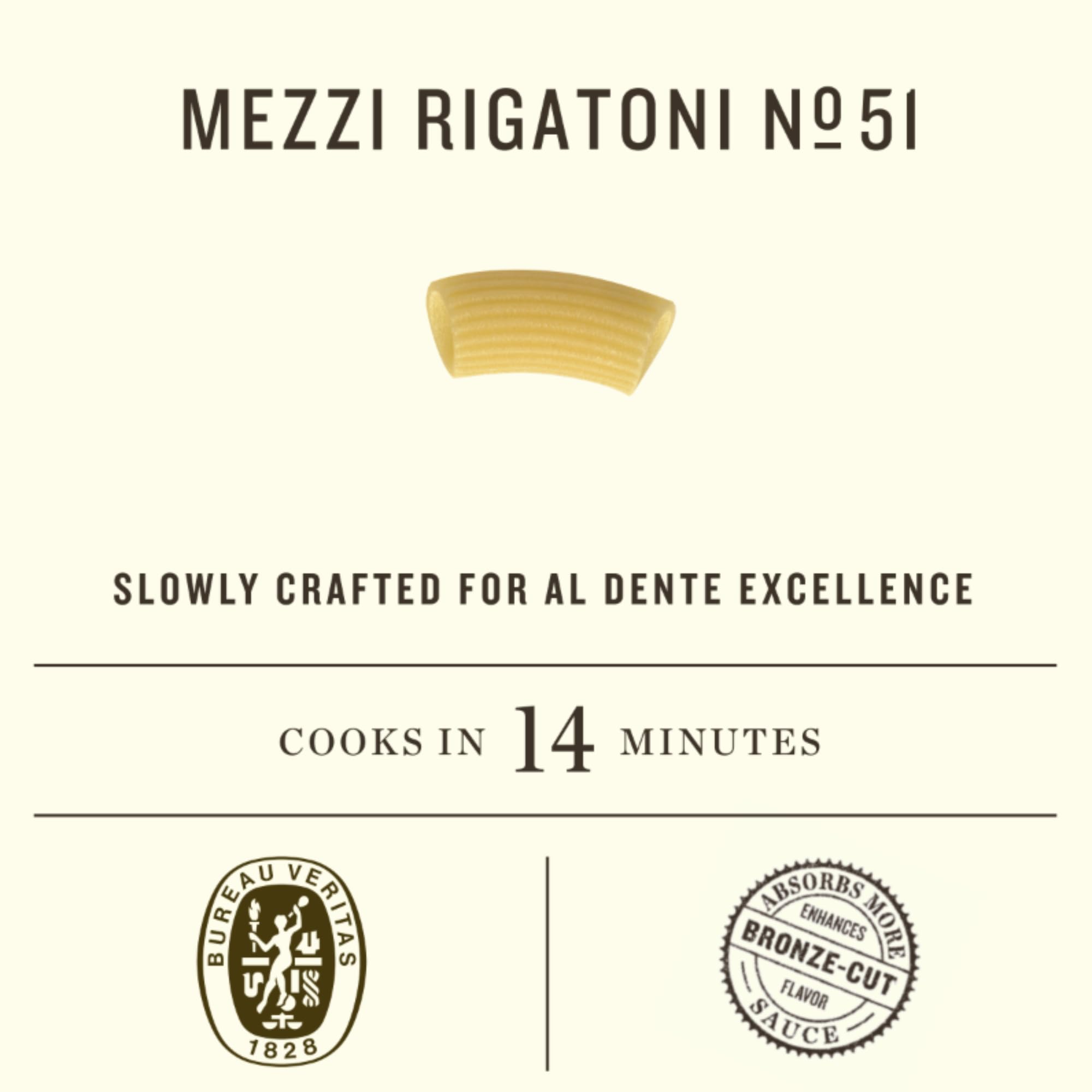 Rummo Mezzi Rigatoni Pasta N.51 - Rigatoni Pasta Noodles, Dry Rigatoni, Durum Wheat Pasta, Bronze Cut, Imported from Italy - 16 Ounce (Pack of 5)