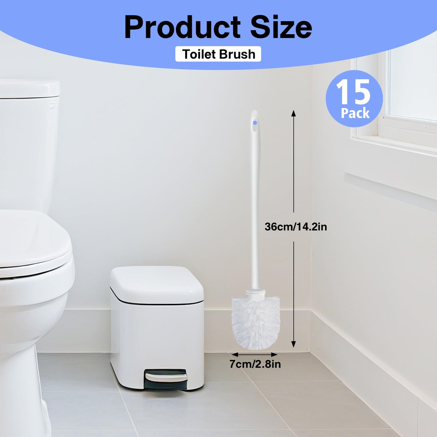 Gabotrie 15 Pcs Toilet Brushes, 14.2 Inch Toilet Bowl Brush, Long Plastic Handled Cleaning Scrubber, Heavy Duty Toilets Scrubber Brush for Home