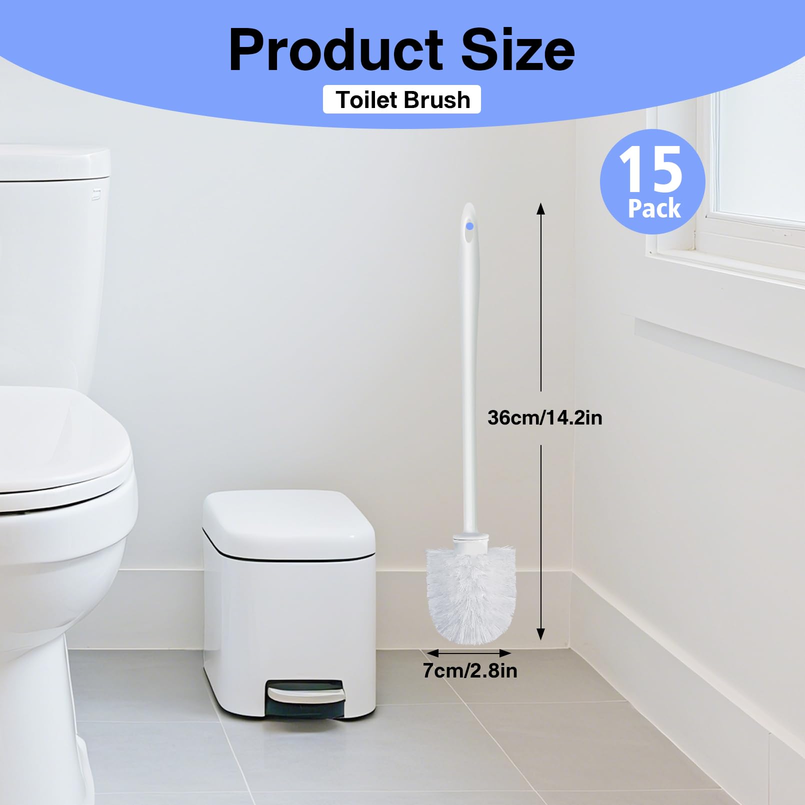 Gabotrie 15 Pcs Toilet Brushes, 14.2 Inch Toilet Bowl Brush, Long Plastic Handled Cleaning Scrubber, Heavy Duty Toilets Scrubber Brush for Home