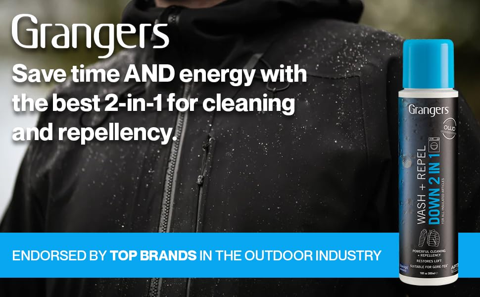 Grangers Down Wash and Repel (10 fl oz) | 2-in-1 Cleaner and Waterproof Treatment for Down Filled Jackets & Sleeping Bags| Cleans and Restores Down