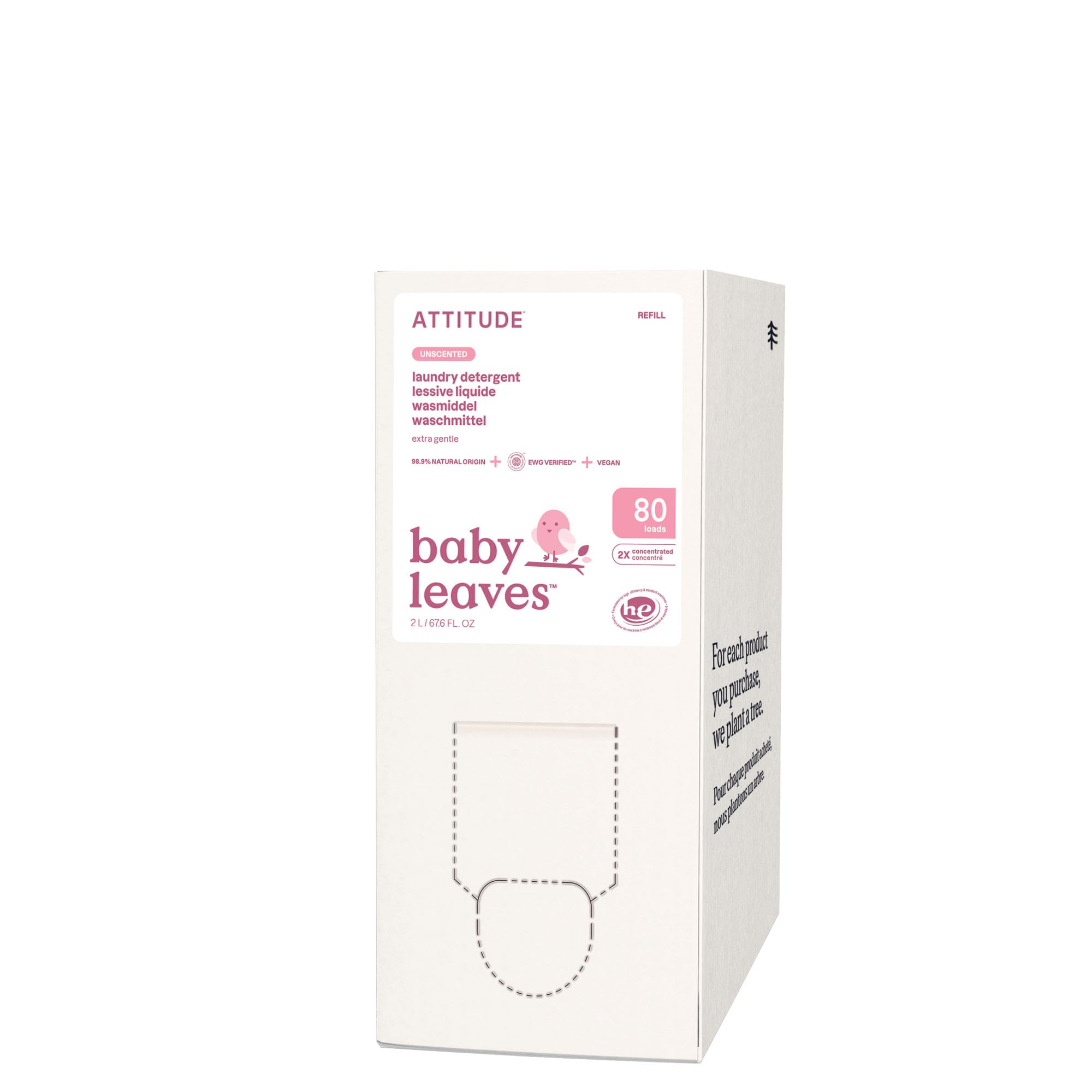 ATTITUDE Baby Laundry Detergent Refill, EWG Verified Plant-Based Liquid, Unscented Baby Clothes Wash, HE Compatible, 80 Loads, 67.6 Fl Oz