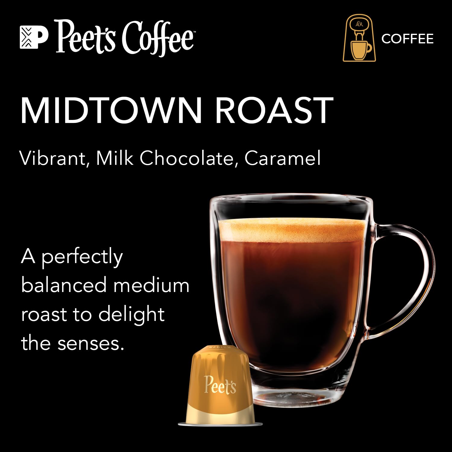 L'OR Barista Coffee Pods, 10 Count Peet's Midtown, Single-Serve Aluminum Capsules Compatible with the L'OR BARISTA System, 10 Count (Pack of 1)