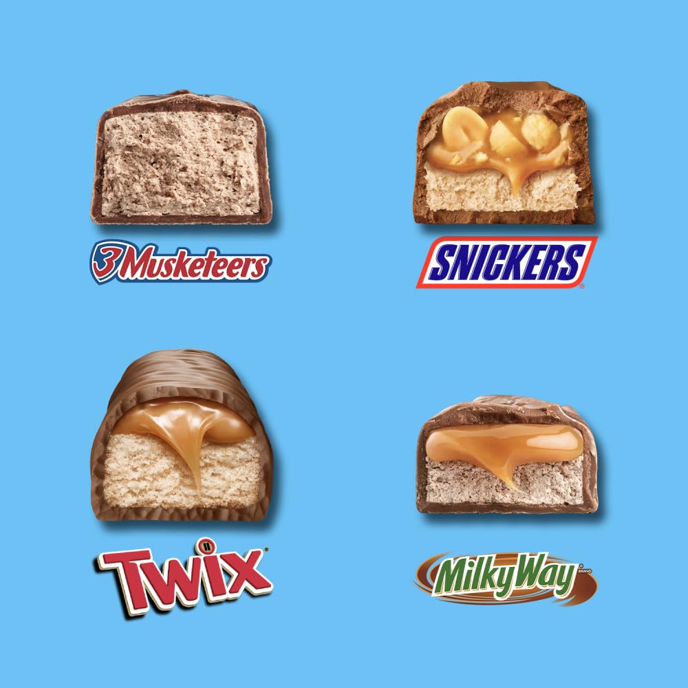 SNICKERS, TWIX, MILKY WAY and 3 MUSKETEERS Soccer Watch Party Candy Individually Wrapped Chocolate Candy Bars Football Variety Pack, Sharing Size