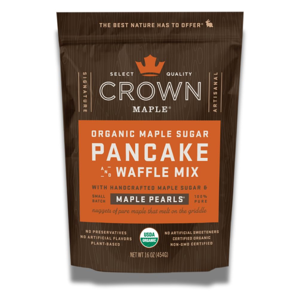 Crown Maple Certified Organic Pancake and Waffle Mix, Made with Handcrafted Sugar and Small-Batch Pearls, 16 Fl Oz (Pack of 1)