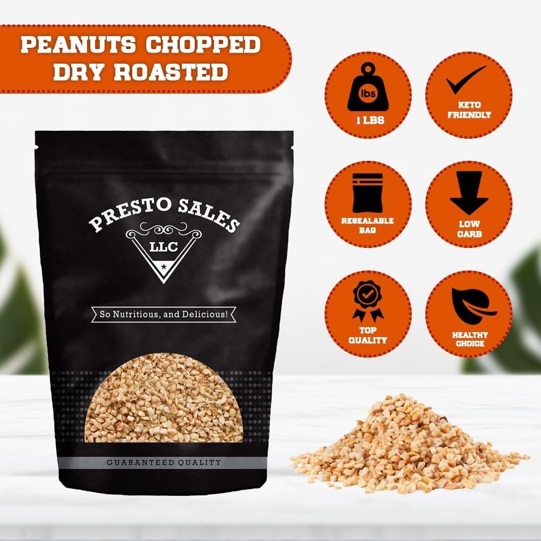 Peanuts, Chopped Dry Roasted no Salt, USA, Healthy Snack, Dietetic, Sugar-Free, Oil-Free, Protein, Divine Taste, Savory, packed in a 1 lb. (16 oz.)
