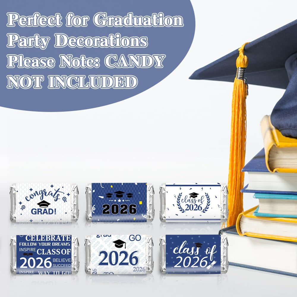 Graduation Party Decoration 2025 Graduation Label Stickers, 240 PCS Congrats Grad Mini Blue White Candy Wrapper Class Of 2025 Chocolate Bar Stickers