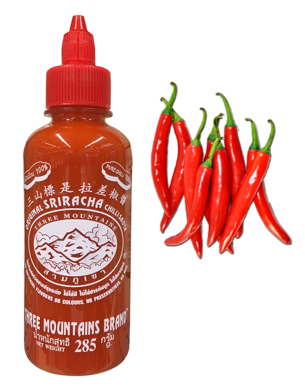 Original Three Mountain Sriracha Hot Chili Sauce Most Spicy flavor Bottle - 10.5 oz (Red Spice)