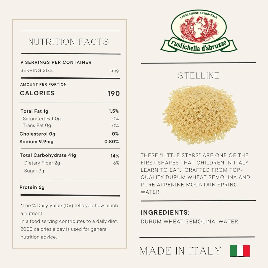 Rustichella d’Abruzzo Small Pasta Variety Pack - Stelline, Alfabeto, Anellini & Orzo - 4 x 17.6 oz (500g) Italian Pastina Set - Durum Wheat Semolina