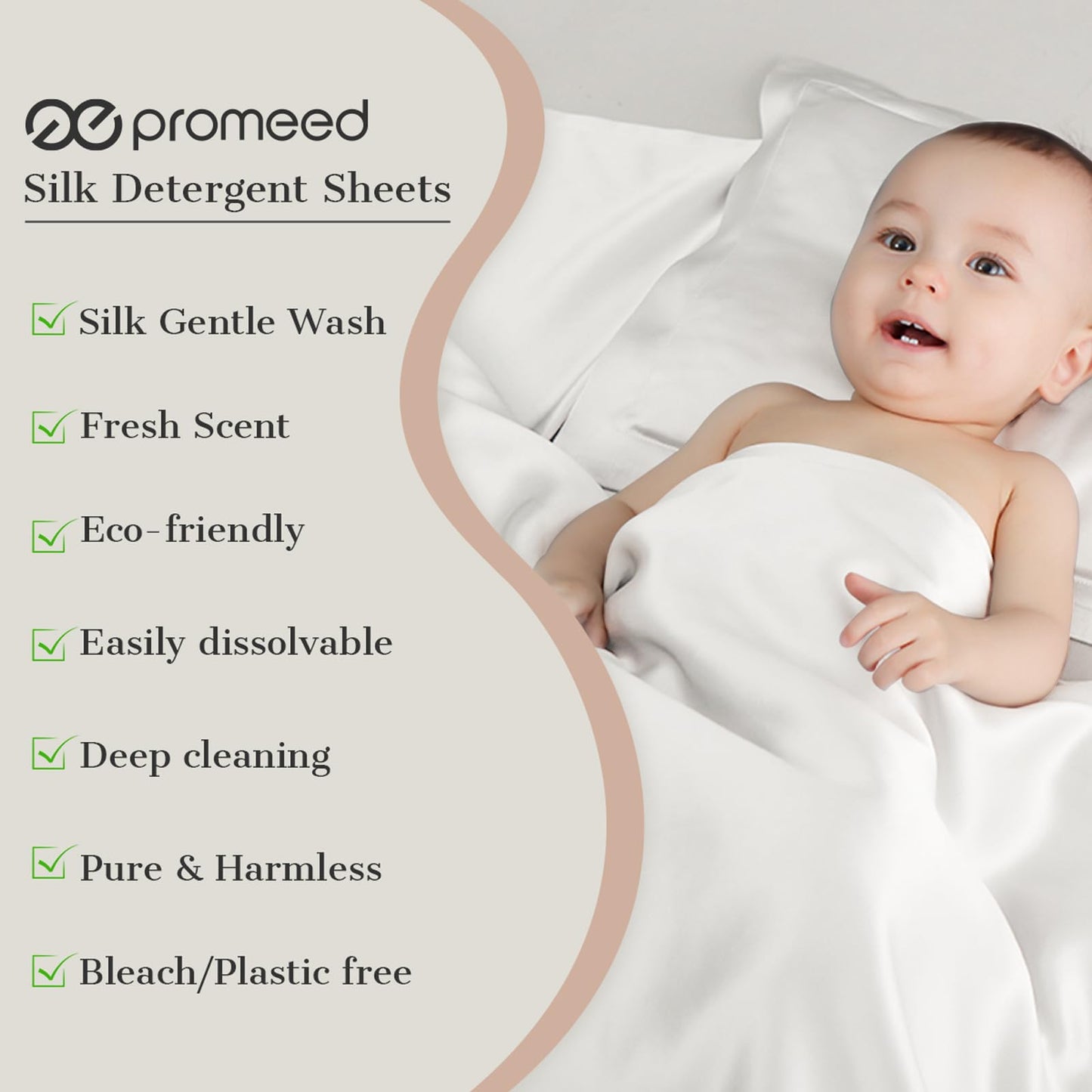 PROMEED Silk Detergent Sheets, Unscented for Delicates, Eco-friendly Plastic Free Non-sentizizing Gentle Silk Wash, Space Saving Easy to Carry