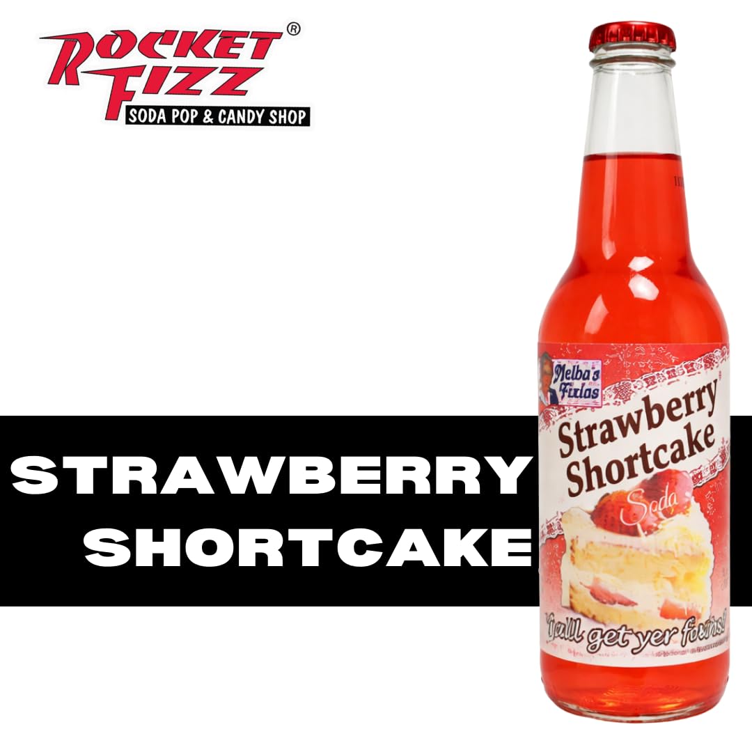 Rocket Fizz Melba's Fixins Strawberry Shortcake Soda Flavor | Cane Sugar | Craft Soda Pop Drinks | 12 oz in Glass Bottle (Single Bottle)