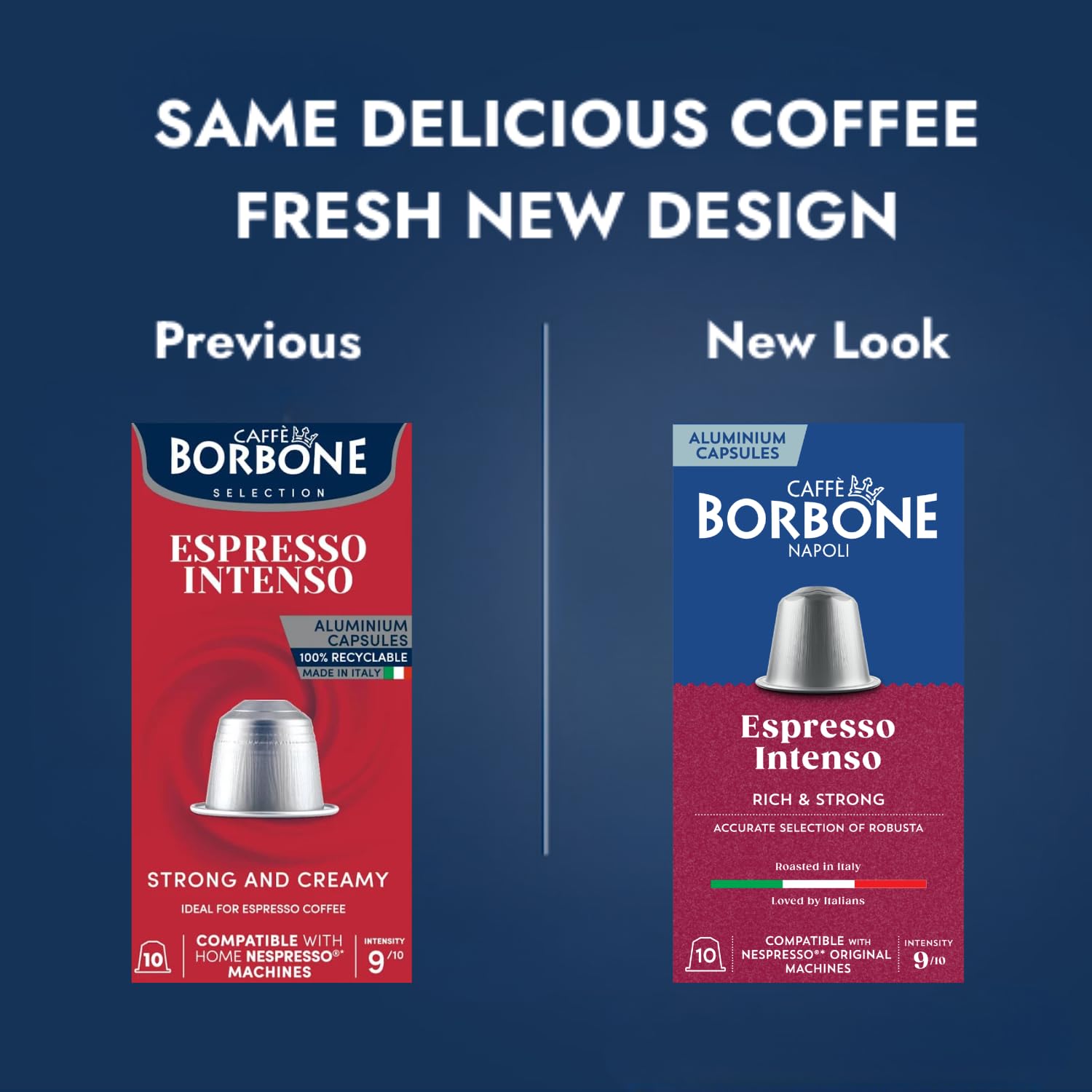 Caffè Borbone Espresso Intenso Aluminum Capsules Compatible with Nespresso Original Machines, Dark Roast, 50 Count