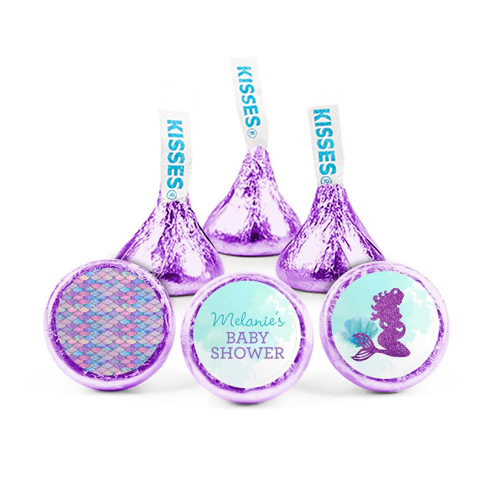 Personalized Mermaid Baby Shower Stickers for Kisses Candy (108 ct)