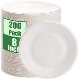 PUREZON 200 Pack Disposable Paper Plates, 8 Inch Compostable Biodegradable Plate, Heavy Duty Sugarcane Bagasse Plates(White)