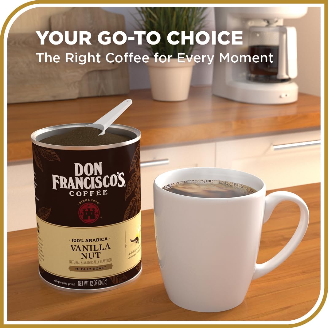 Don Francisco's Premium Vanilla Nut Ground Flavored Coffee: Rich, Aromatic 100% Arabica Beans - Family Crafted for a Delightful Morning Brew (3 x 12