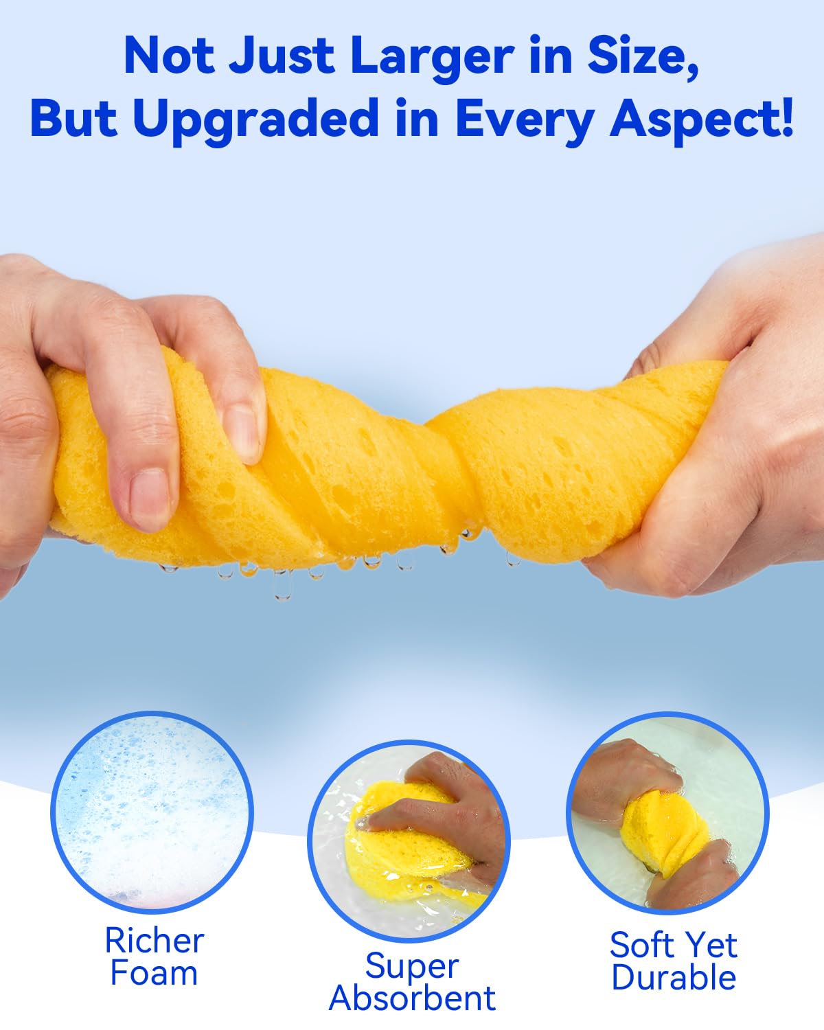 Temede Car Wash Sponge, Car Cleaning Large Sponges, All Purpose Sponges for Cleaning, Easy Grip Thick Foam Scrubber, Giant Bone Sponge for Kitchen