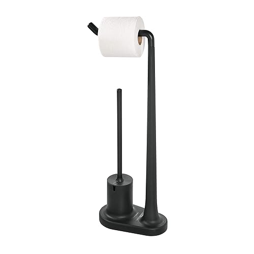iDesign Cade BPA-Free Plastic Toilet Paper Bowl Brush Set, Tissue Stand Plus, Matte Black