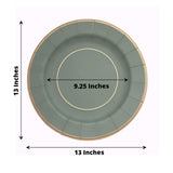 TCF Linen 25 Pack 13" Disposable Charger Plates, Paper Placemat Sage Green Sunray Design with Gold Rim - 350GSM Heavy Duty Round Plates for Events