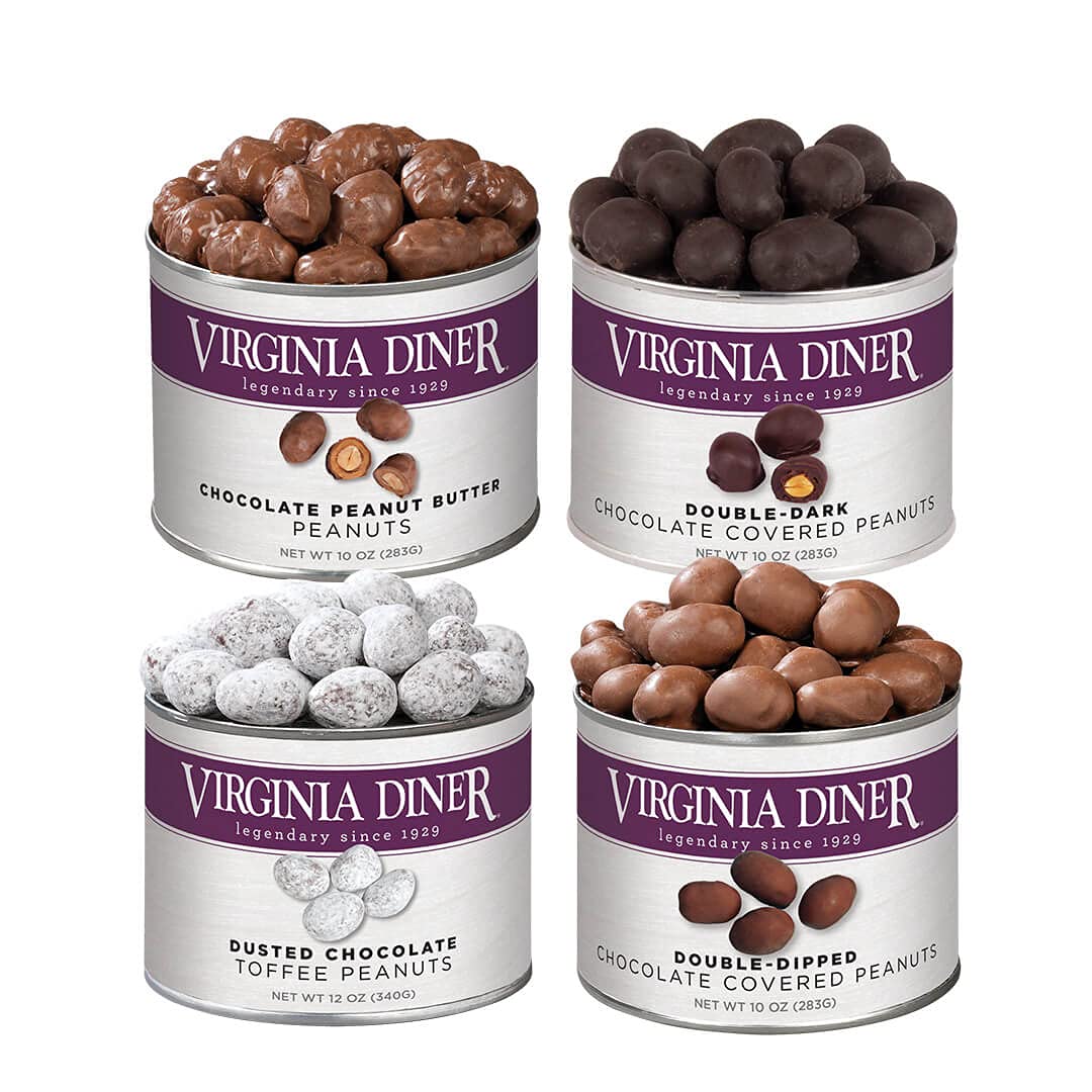 Virginia Diner Virginia Peanut Gift Set Fantastic Four: Peanut Butter, Double Dipped Dark, & Milk Chocolatey, Dusted Toffee 42oz total