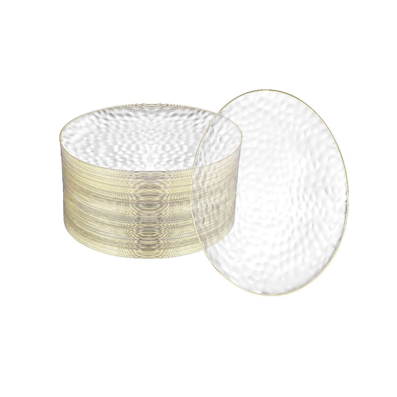 R-kay 100 Pack Clear Plastic Plates - 6.25 IN Hammered Gold Rimmed Sturdy, Durable And Extra Heavy duty Gold Plastic Dessert Plates Disposable - Ideal