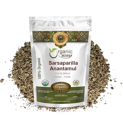 Organic Way Sarsaparilla/Anantamul Root (Hemidesmus indicus) Cut & Sifted - Herbal Tea | USDA & Kosher Certified | Vegan, Non GMO & Gluten Free |