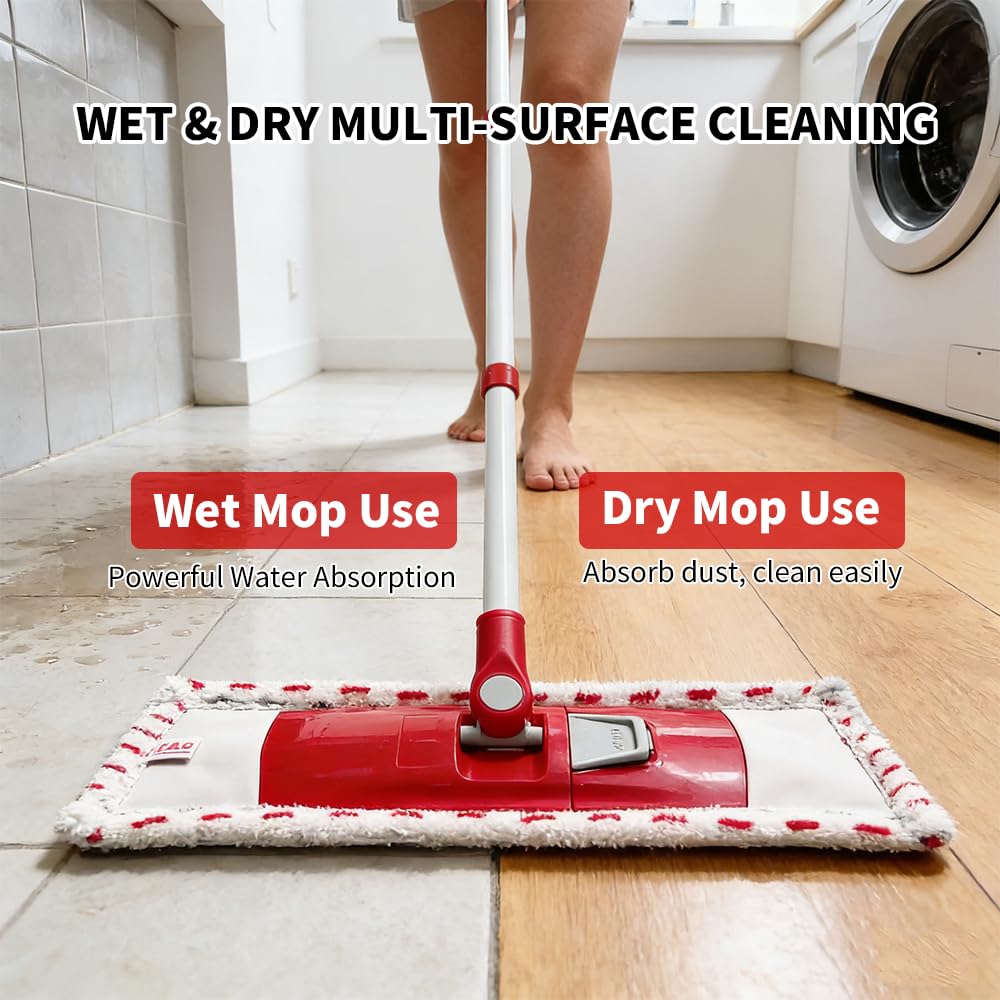 Microfiber Flat Mop for Floor Cleaning, 360° Rotating Hardwood Mop with 2 Reusable Washable Pads, Wet Dry Dust Mop with Coated Iron Handle, Lazy