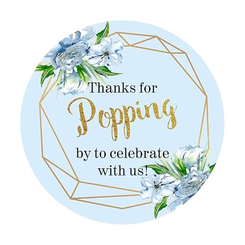 80 Pack of Blue Thanks for Popping by Stickers for Baby Shower Party Decoration Popcorn Candy Gift Box Wrapping Decoration