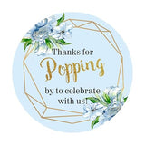 80 Pack of Blue Thanks for Popping by Stickers for Baby Shower Party Decoration Popcorn Candy Gift Box Wrapping Decoration