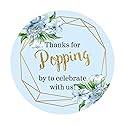 80 Pack of Blue Thanks for Popping by Stickers for Baby Shower Party Decoration Popcorn Candy Gift Box Wrapping Decoration