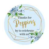 80 Pack of Blue Thanks for Popping by Stickers for Baby Shower Party Decoration Popcorn Candy Gift Box Wrapping Decoration