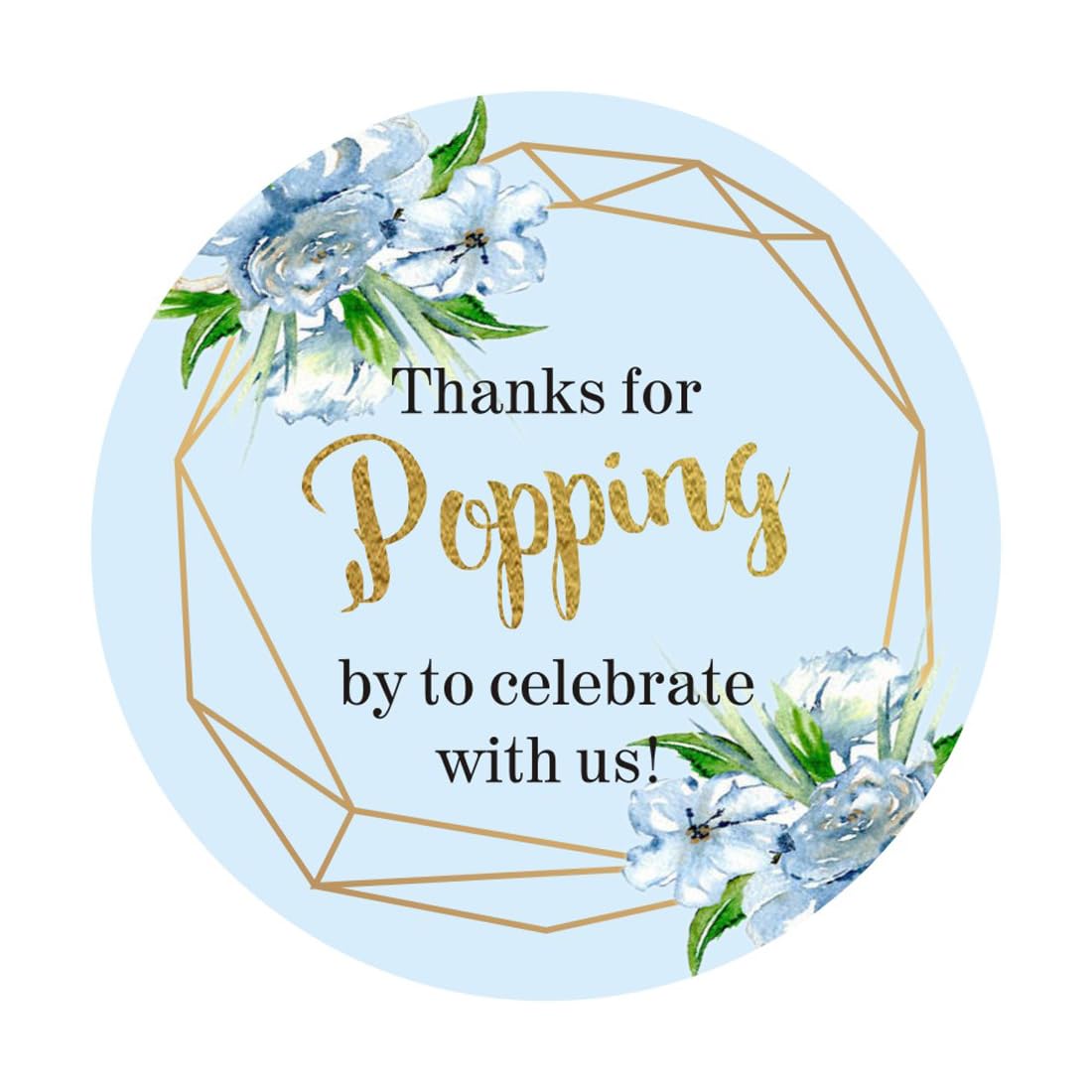 80 Pack of Blue Thanks for Popping by Stickers for Baby Shower Party Decoration Popcorn Candy Gift Box Wrapping Decoration