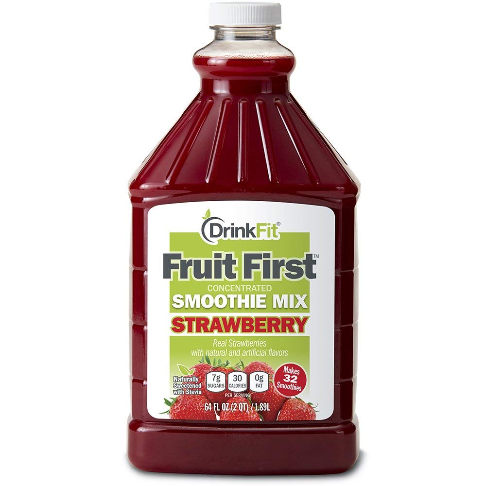 DrinkFit Fruit Smoothie | Real Fruit Puree, Low Sugar, Gluten-Free & Non-GMO, Strawberry Smoothie Mix - Makes 32 Smoothies, 64 Fl Oz