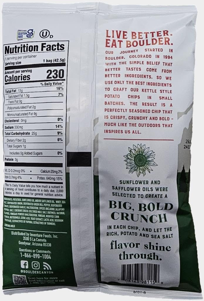 Boulder Canyon | Jalapeno Cheddar | Kettle Style Potato Chips| 1.5 Ounce | Pack of 12 Bundled by SUPERDEALS with Mystery Bonus Gift
