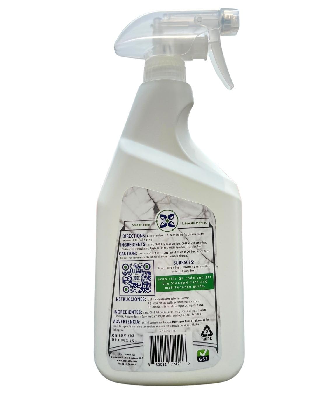 STONE PH Countertop Cleaner Spray - Daily Granite Cleaner Spray - Stone Cleaner- Ph Neutral Formula For Kitchen & Home Cleaning Surfaces Marble
