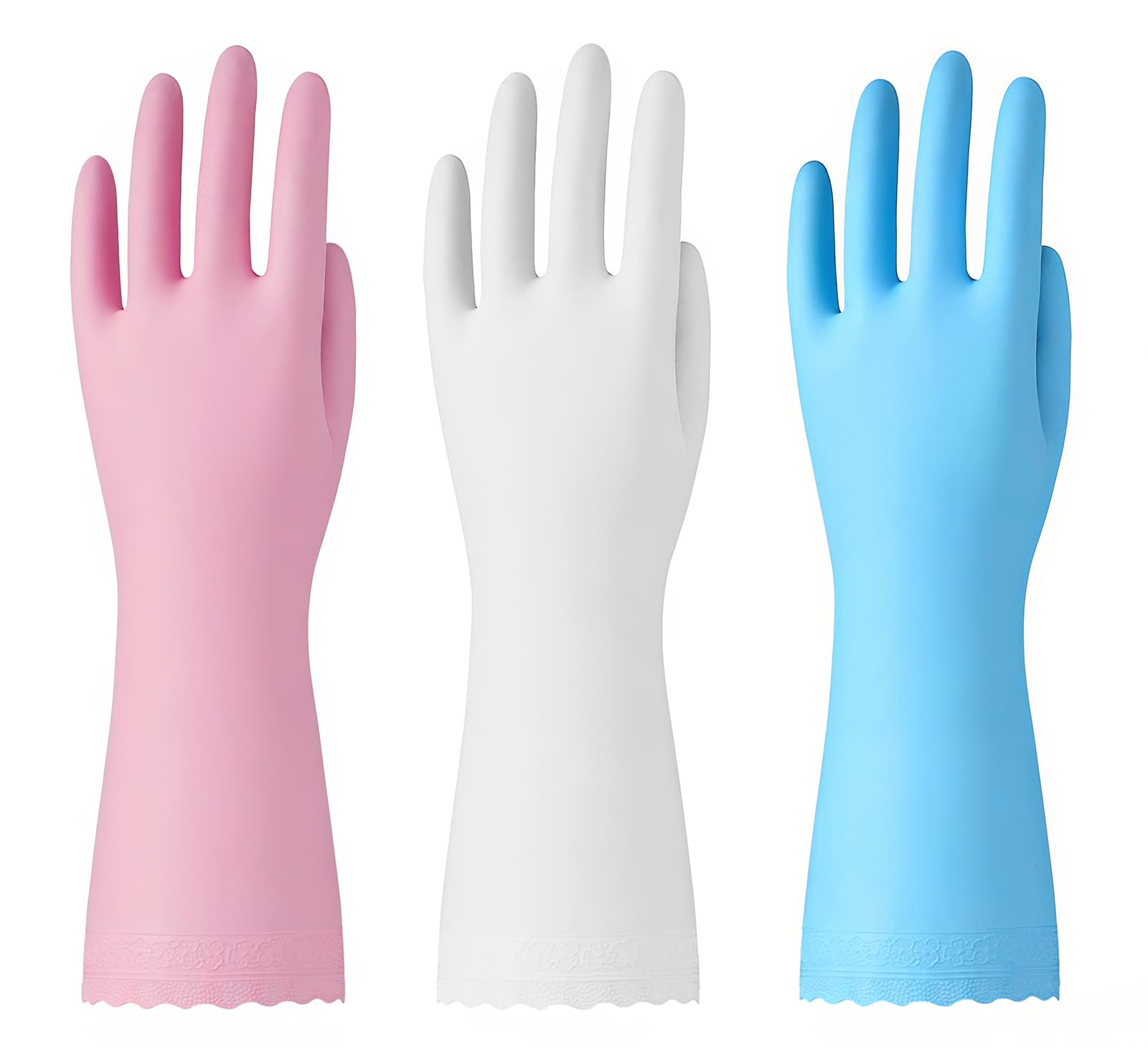 Bamllum Rubber Cleaning Gloves - 3 Pairs Latex Free Kitchen Cleaning Gloves with Cotton Liner- Household Dishwashing Gloves, Non- Slip Waterproof