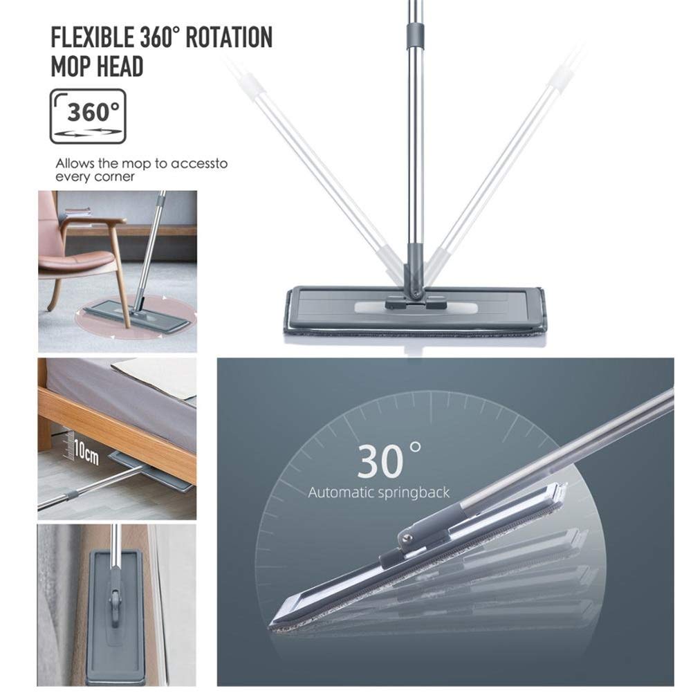 mop Floor Flat Mop Bucket Set Hand Free Squeeze Wet Dry Mop Cleaning 360 Flexible Mop for Hardwood Laminate Tiles Unisex (Size : 4 Pads) (6 Pads)