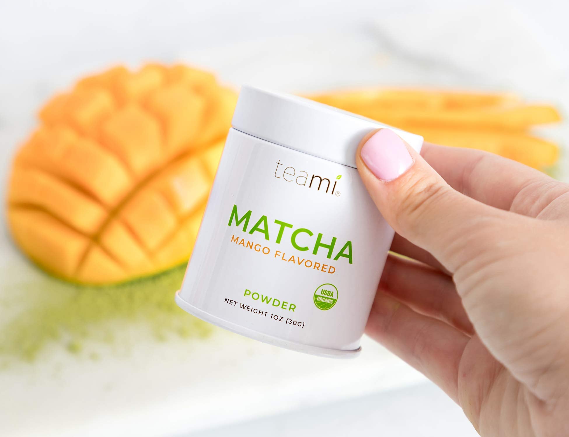 Teami Matcha Green Tea Powder - with Real Mango - Ceremonial Grade USDA Organic - Best for Lattes, Smoothies, Baking, Recipes, Traditional Preparation