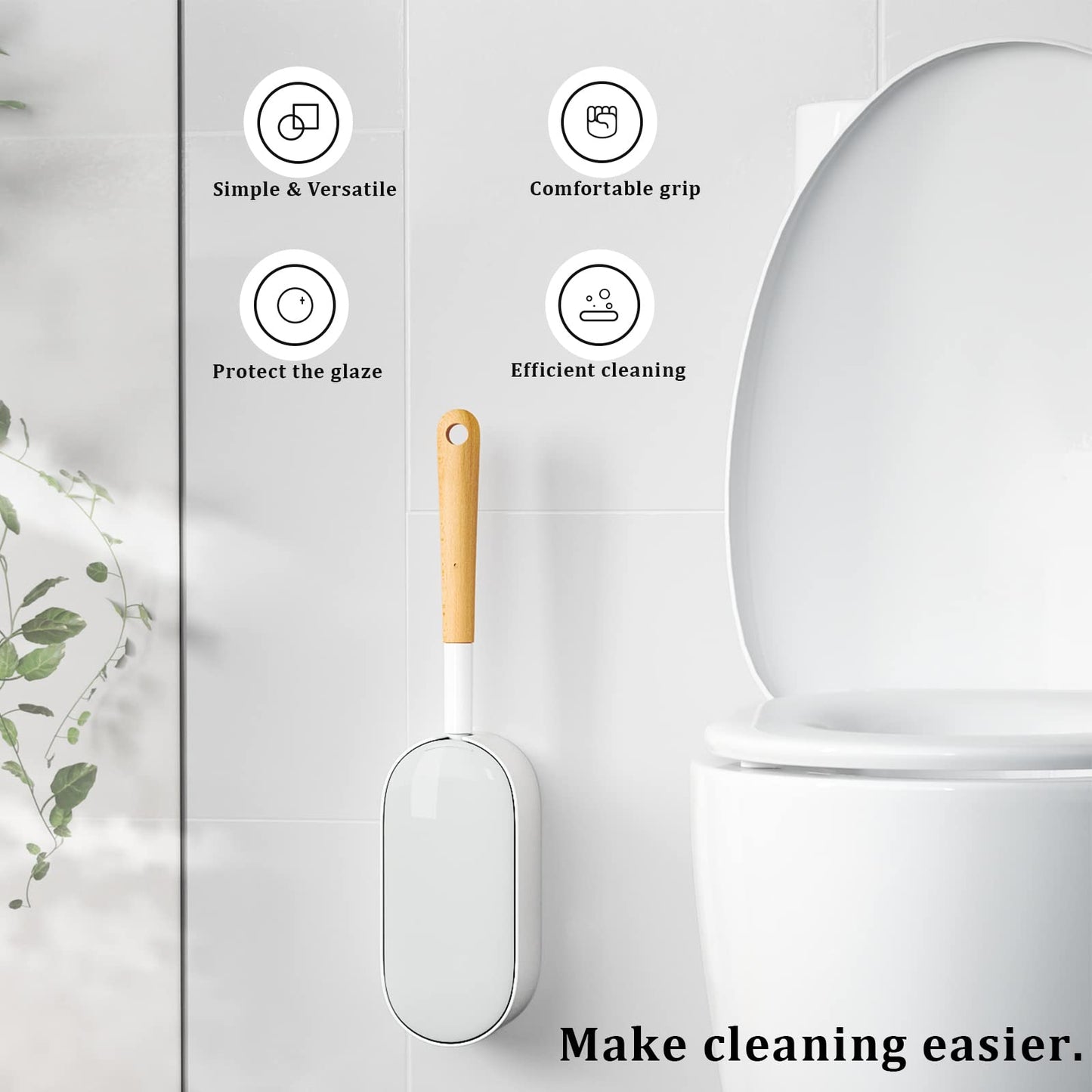 ERGONOW Toilet Brush and Holder with Lid Set, Curved Design Angled Toilet Bowl Brush Scrubber, Durable Bristles for Bathroom Cleaning