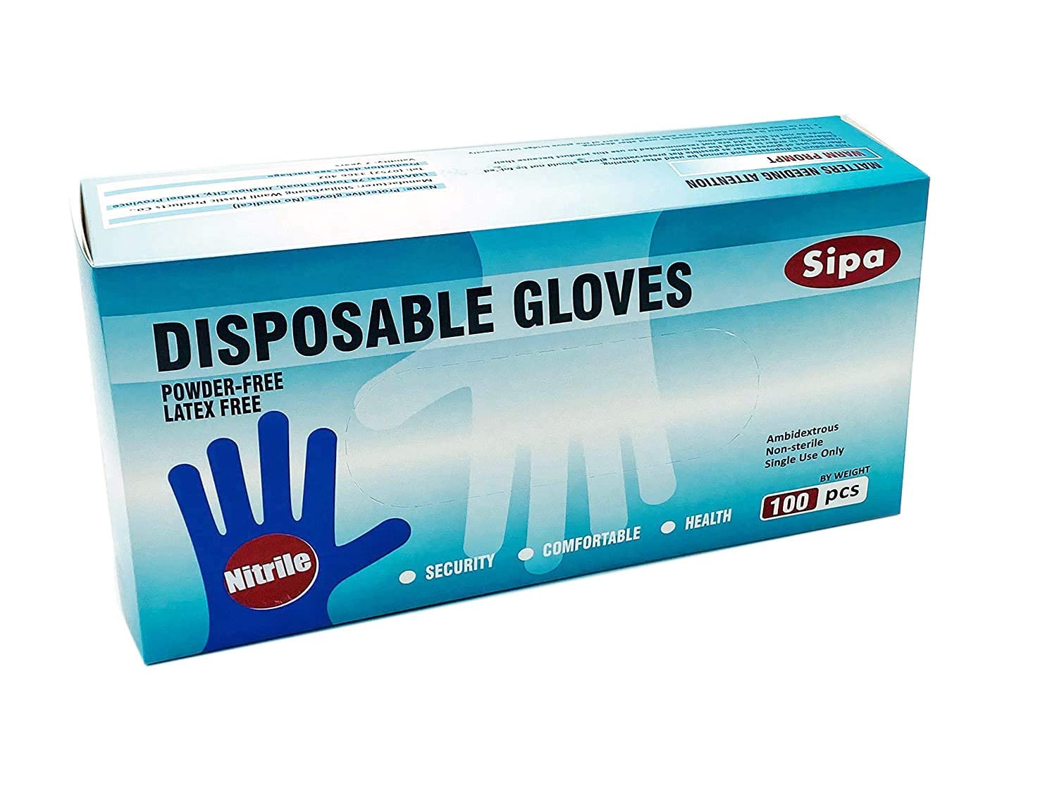 SIPA Nitrile Disposable Gloves 2.8 Mil,Pack of 100, Latex Free, Powder Free (Large)