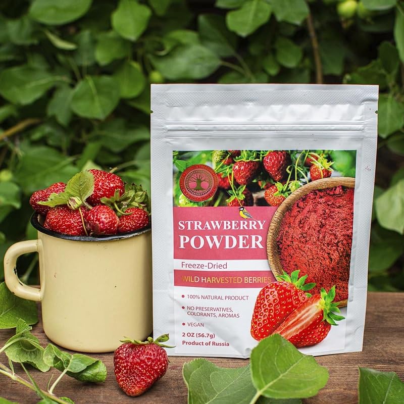 Wild Harvested Strawberry Freeze-Dried Powder - 2 Oz - Natural Strawberry Powder, No added sugar, No GMOs
