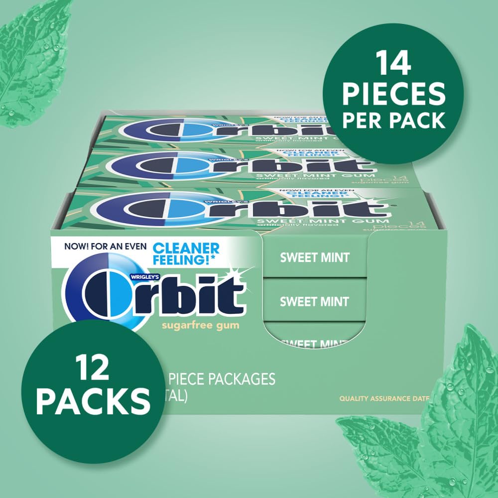 ORBIT Sweet Mint Sugar Free Individually Wrapped Chewing Gum Mint Bulk Box , 12 Packs of 14-Pieces (168 Total Pieces)