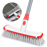 Floor Scrub Brush with Long Handle, Scrubbing Brush Squeegee Broom for Cleaning, 2 in1 Stiff Bristle Shower Scrubber Floor Squeegee for Pool Wall