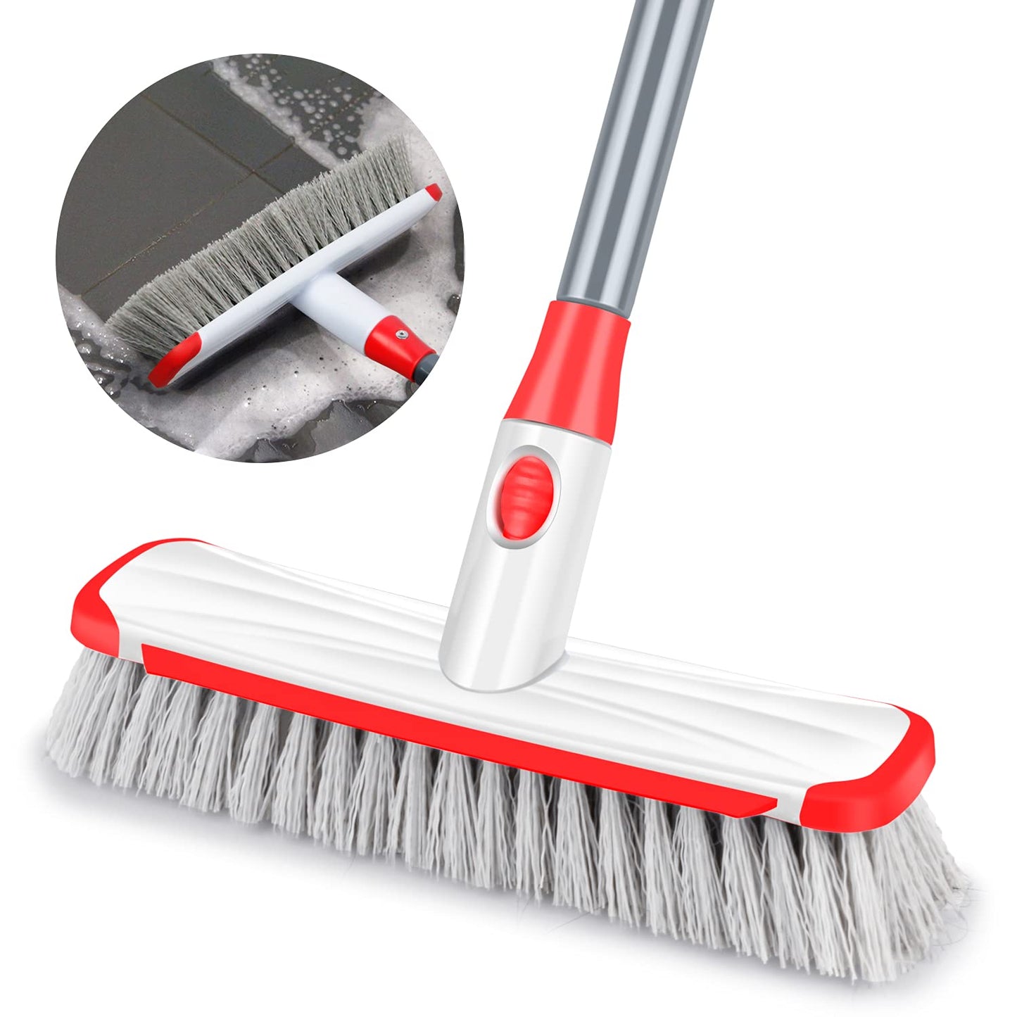 Floor Scrub Brush with Long Handle, Scrubbing Brush Squeegee Broom for Cleaning, 2 in1 Stiff Bristle Shower Scrubber Floor Squeegee for Pool Wall