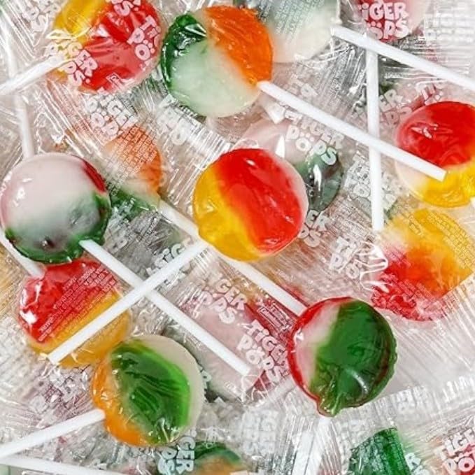Tiger Pop Lollipops Assorted Mix Fruit Flavors-1.5 lbs Flat and Round Lollipops, Individually Wrapped for Freshness and Convenience- Swirl of Mixed