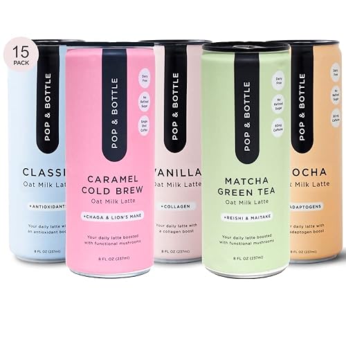 Pop & Bottle, Oat Milk Lattes - Maca, Antioxidants, Ashwagandha, MCT Oil, Collagen, Organic, Dairy & Gluten Free, Great as Iced Coffee, Ceremonial